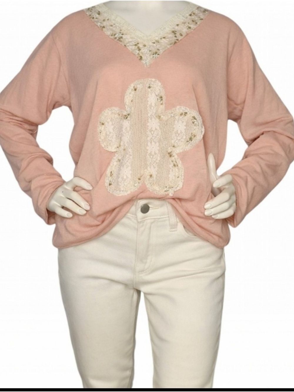 POL Zinnia Mauve Cactus Applique Boho Cottagecore Top Small NWT